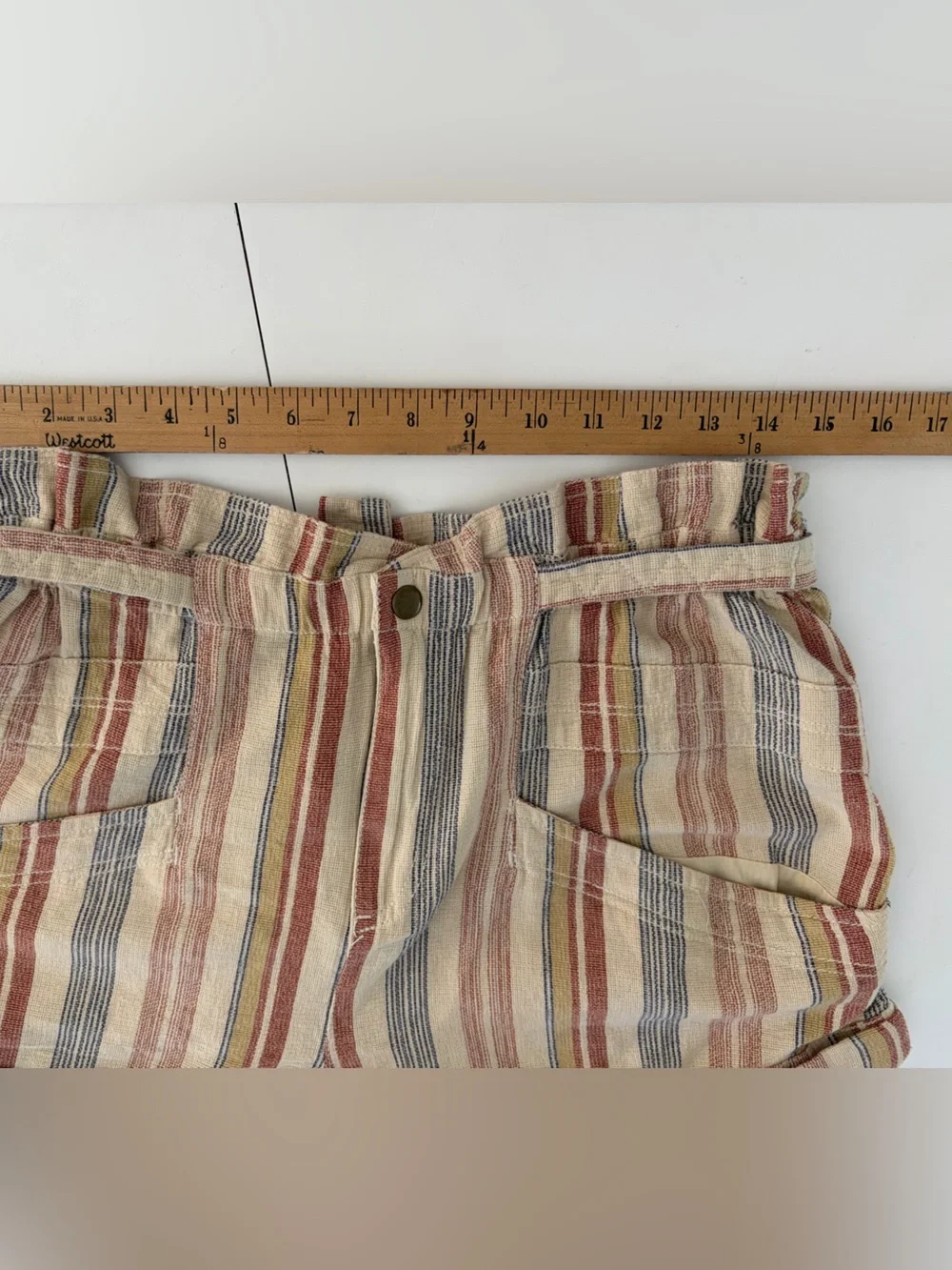 Free People Topanga Tan Combo Striped Paperbag Waist Shorts Size Small NWT
